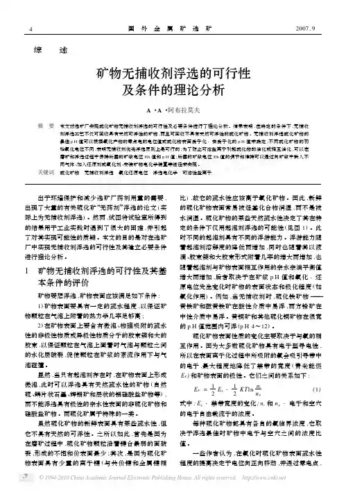 矿物无捕收剂浮选的可行性及条件的理论分析