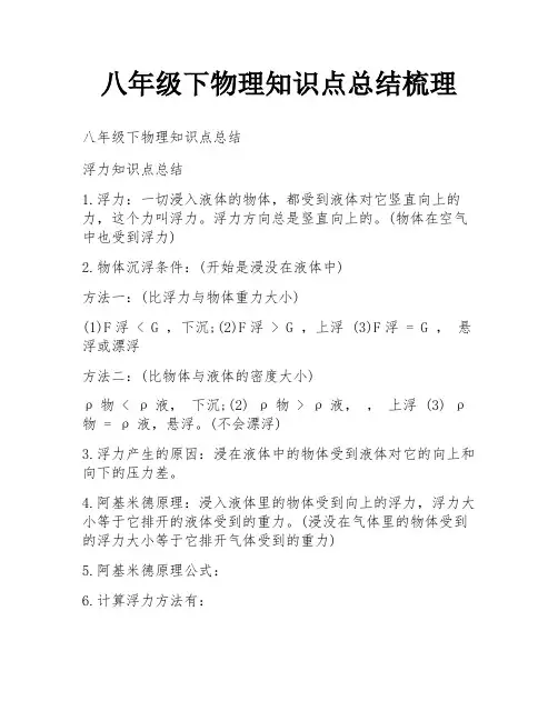 八年级下物理知识点总结梳理