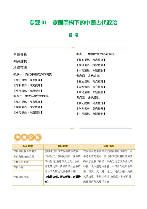 专题01 家国同构下的中国古代政治(讲练)(解析版)