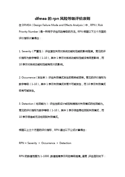 dfmea的rpn风险等级评价准则