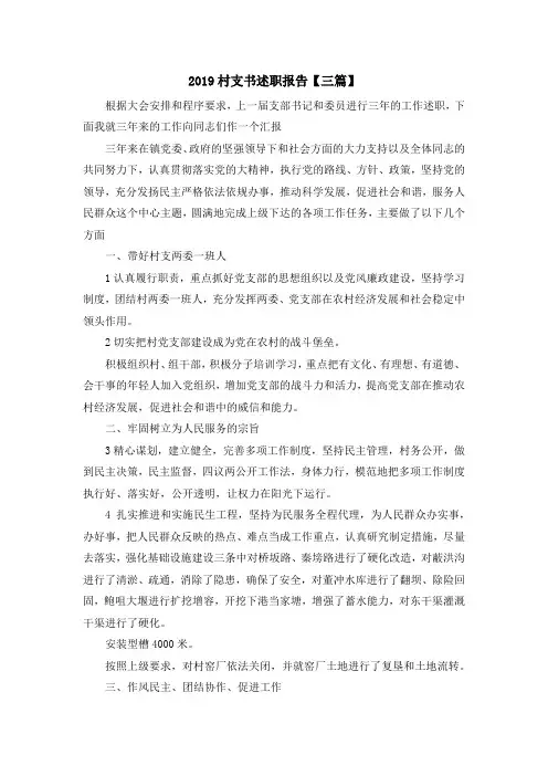最新报告-2019村支书述职报告【三篇】 精品