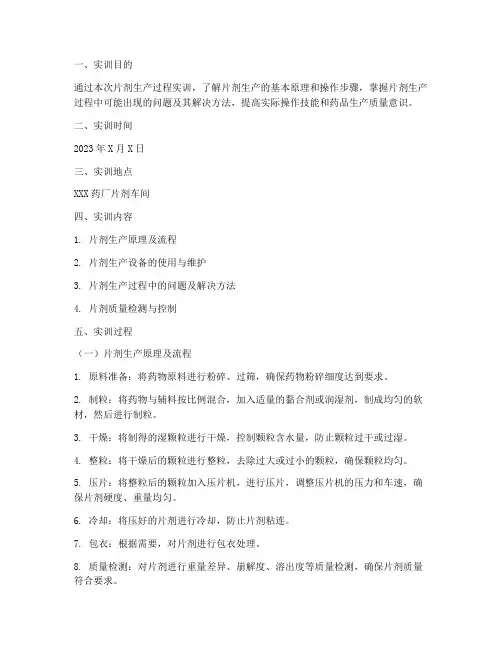 片剂的生产过程实训报告