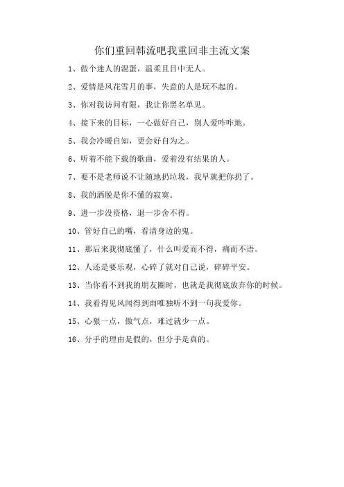 你们重回韩流吧我重回非主流文案