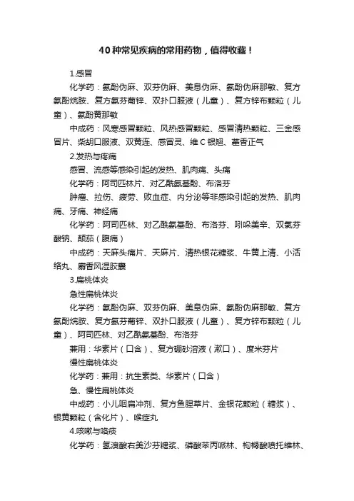 40种常见疾病的常用药物，值得收藏！