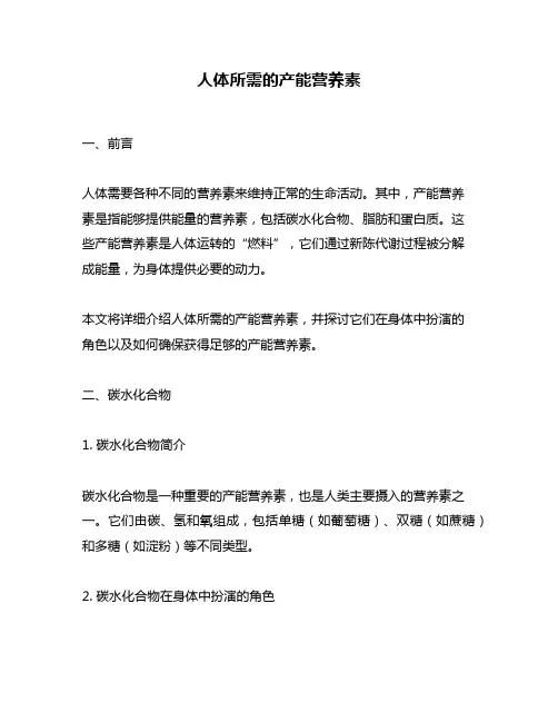 人体所需的产能营养素