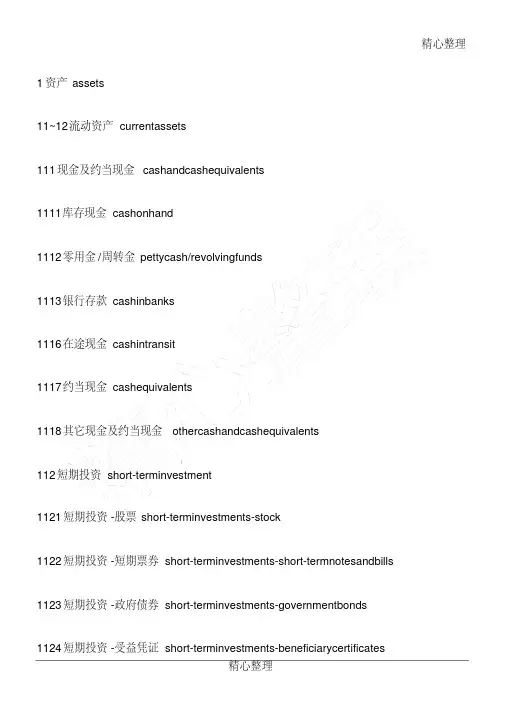 财务英语基础词汇表(中英文对照)