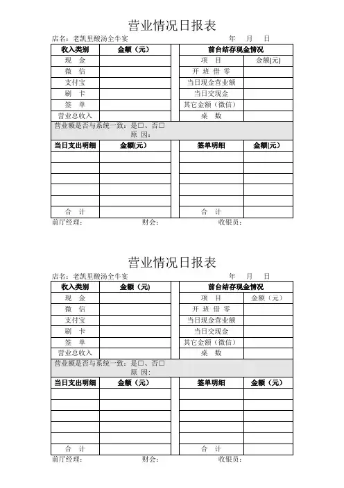 营业情况日报表(餐饮业)