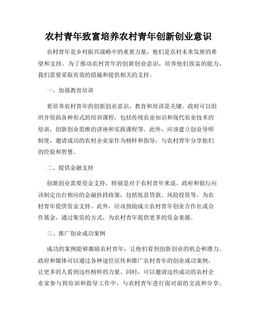 农村青年致富培养农村青年创新创业意识