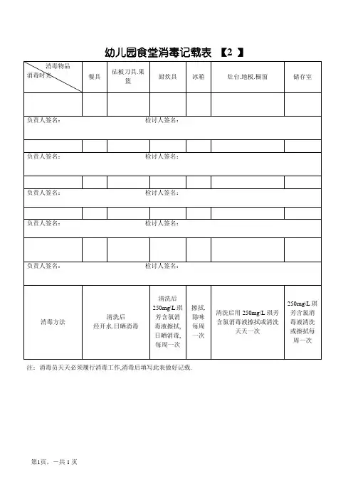 幼儿园食堂消毒记录表