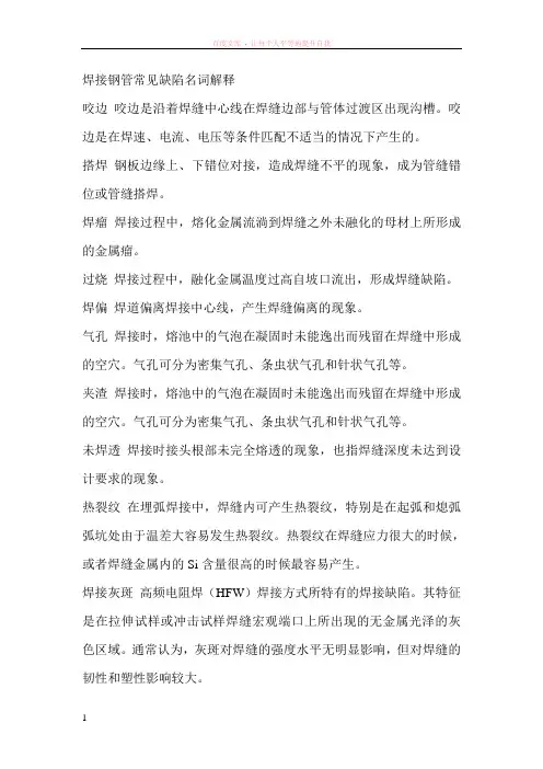 焊接钢管常见缺陷名词解释