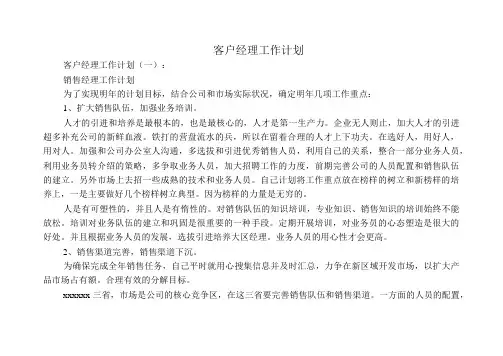 客户经理工作计划10篇
