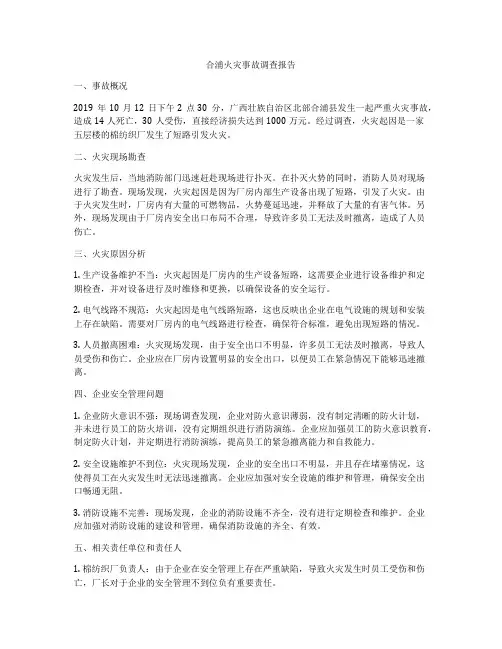 合浦火灾事故调查报告