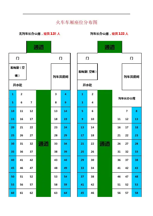 火车车厢座位分布席位安排