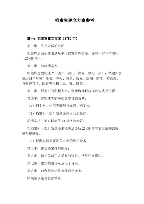 档案室建立方案参考
