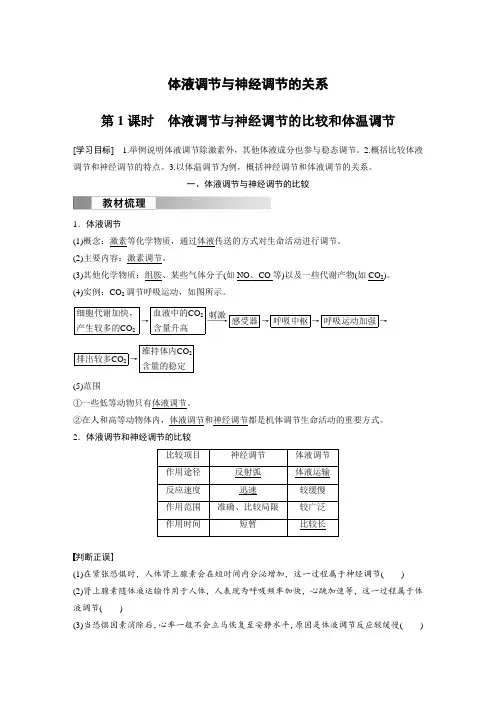 高中生物(选择性必修第一册 人教版)教案讲义：体液调节与神经调节的比较和体温调节含答案