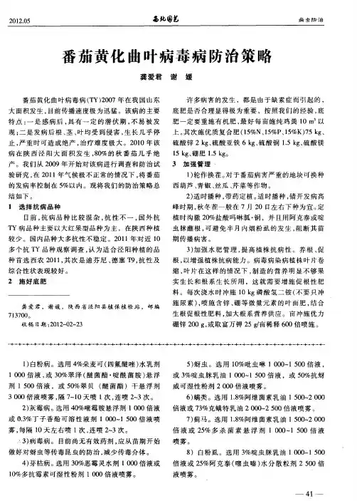 番茄黄化曲叶病毒病防治策略