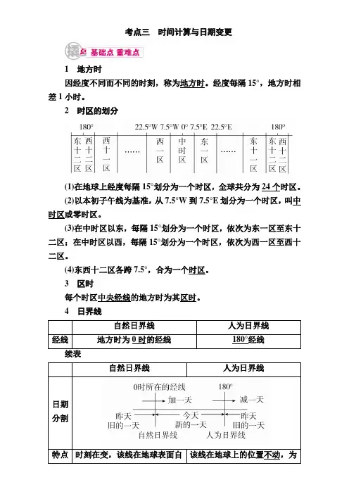 2017届高三地理二轮复习教学案：专题3考点3 时间计算与日期变更 Word版含解析