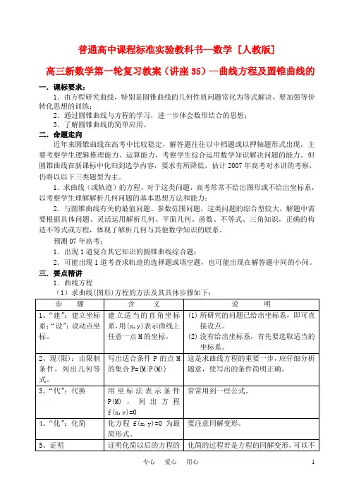高三数学第一轮复习单元讲座 第35讲 曲线方程及圆锥曲线的综合问题教案 新人教版