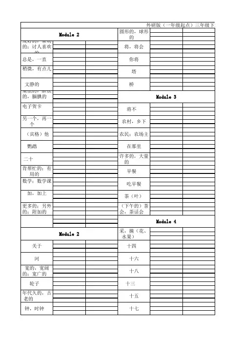 外研版(一年级起点)三年级下册单词(默写版)【四线三格版】