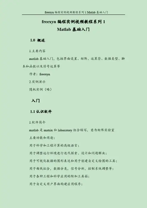 Matlab编程实例视频教程系列1：基础入门 矩阵数组 数据类型 运算符 符号运算