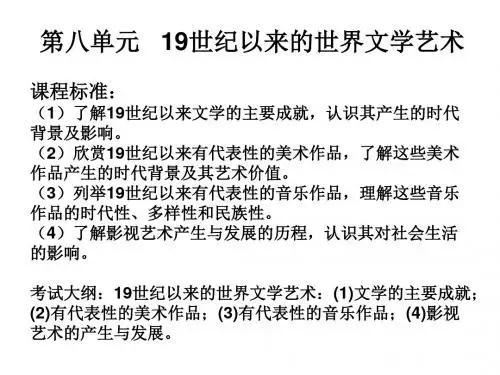 2020届高三历史专题复习19世纪以来的世界文学艺术基础知识梳理课件 (共21张PPT)