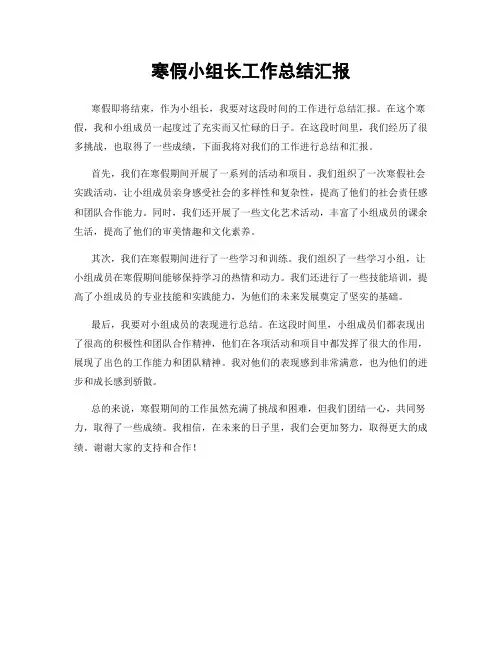 寒假小组长工作总结汇报