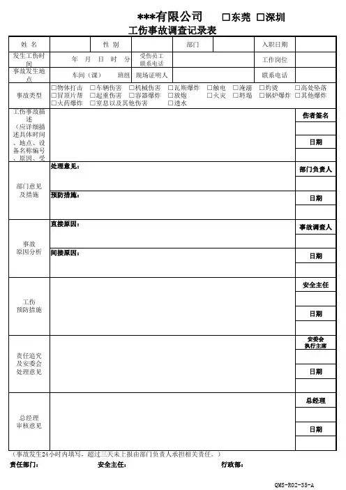 工伤事故调查记录表