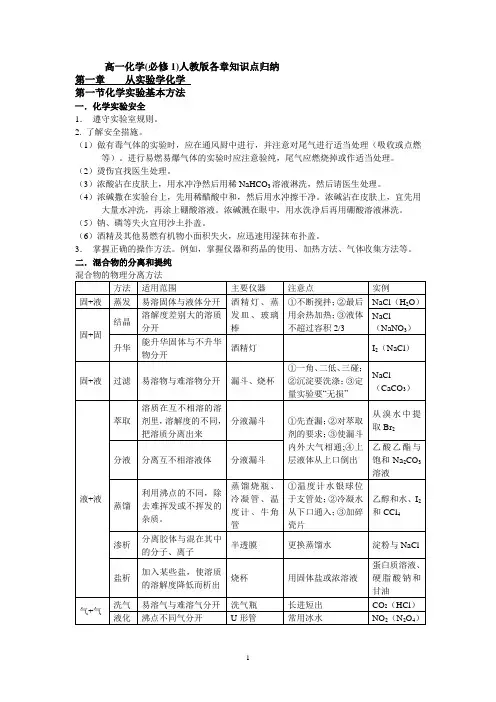 高一化学(必修1)知识点总结