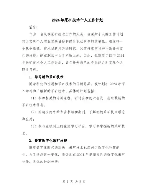 2024年采矿技术个人工作计划