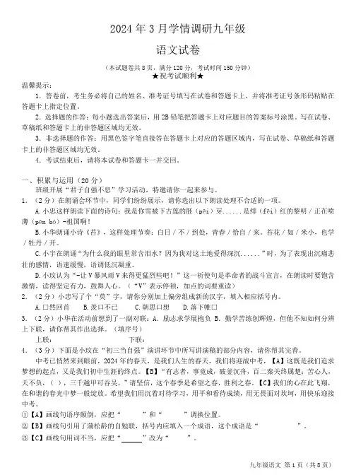 2024年新中考语文模拟试题以及答案