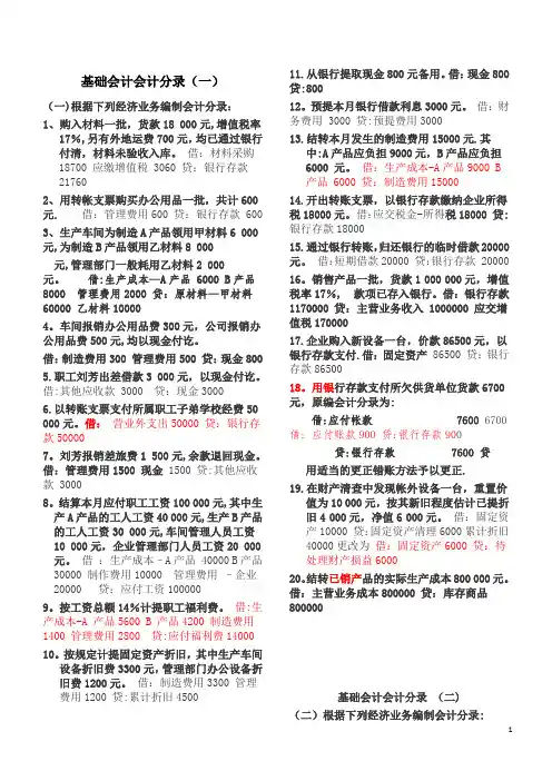 基础会计分录大全练习题及答案32436