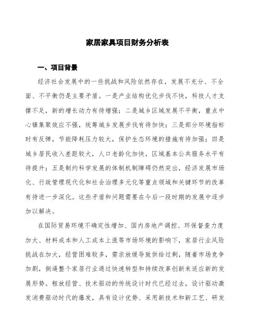 家居家具项目财务分析表