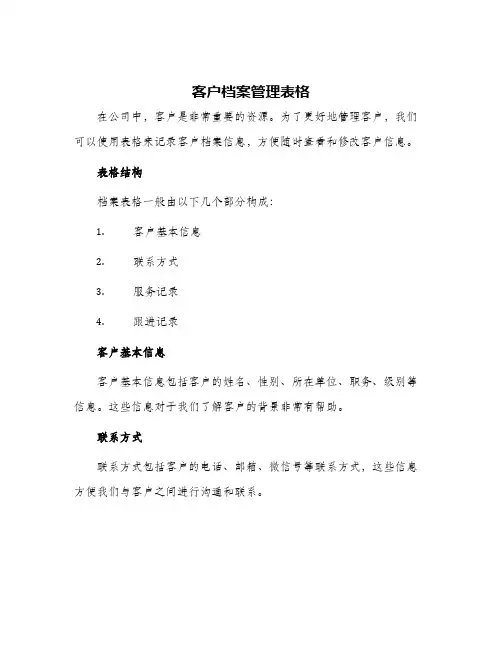 客户档案管理表格