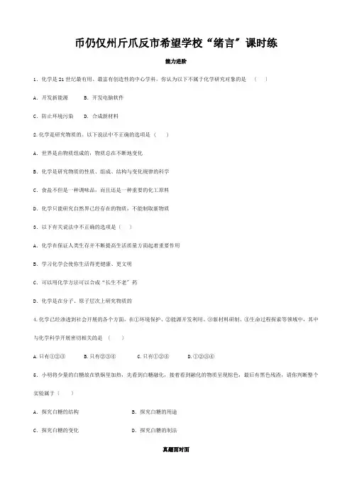 九年级化学上册 绪言 化学使世界变得更加绚丽多彩(能力进阶真题汇编)课时练  