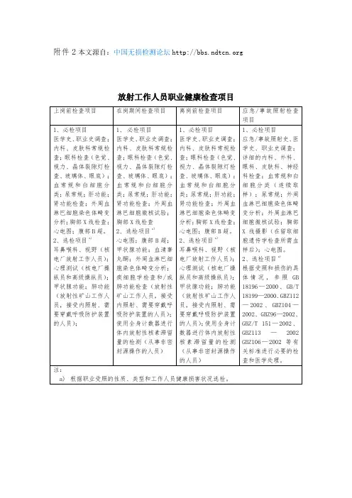放射工作人员职业健康检查项目表