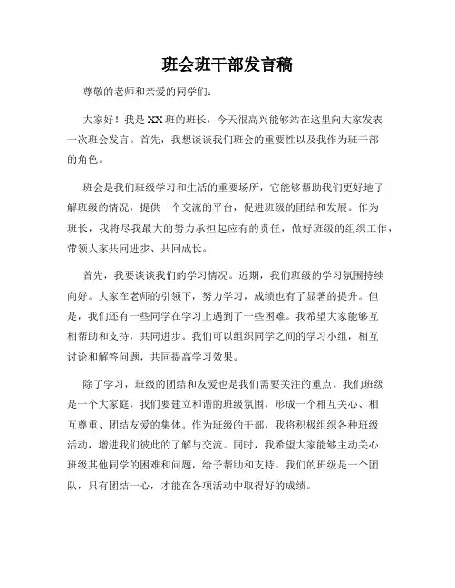 班会班干部发言稿