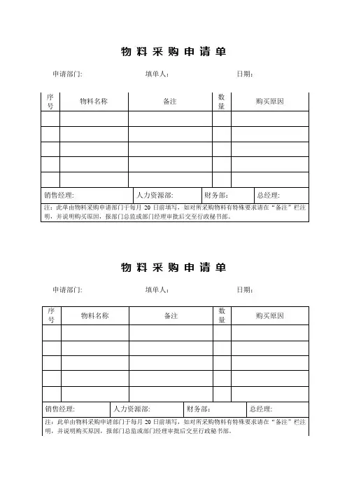 物料采购申请单