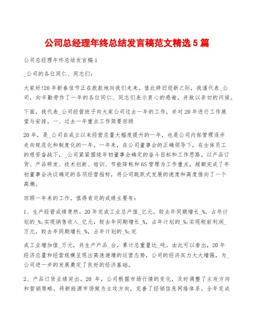 公司总经理年终总结发言稿范文精选5篇
