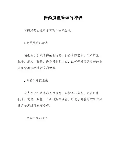 兽药质量管理各种表