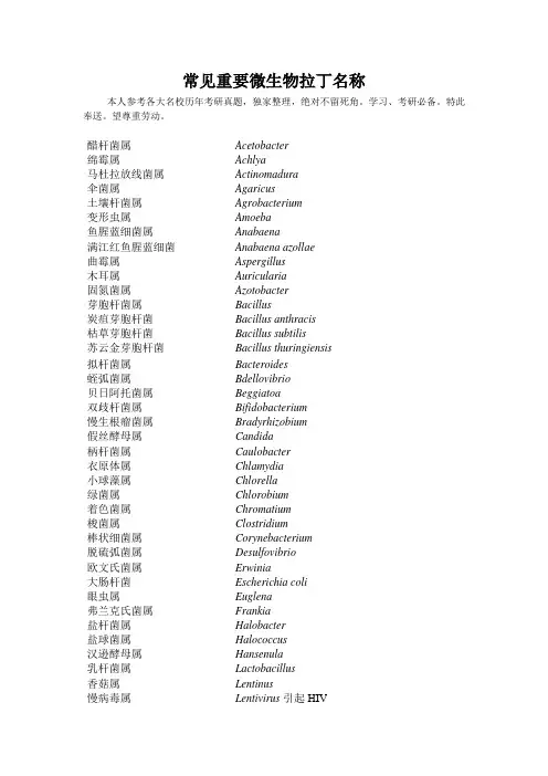 常见重要微生物拉丁名称