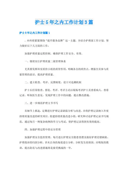 护士5年之内工作计划3篇