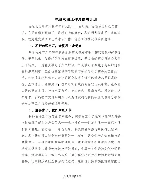 电商客服工作总结与计划(6篇)