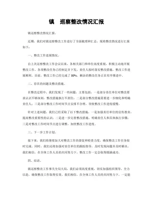 镇  巡察整改情况汇报