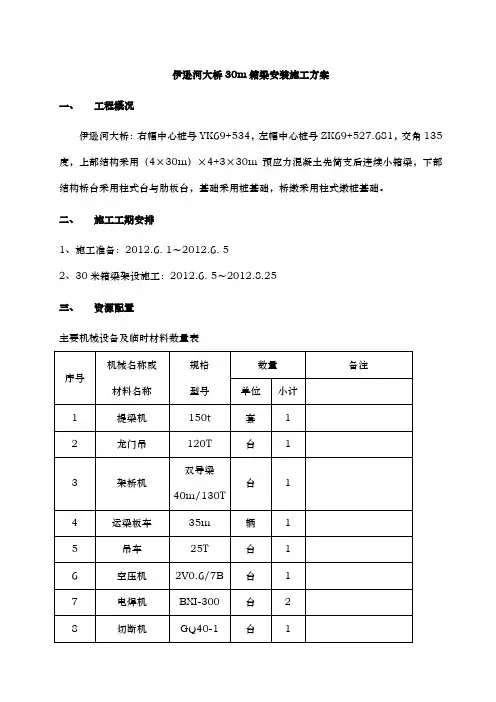 30M预制箱梁架设工程施工组织设计方案