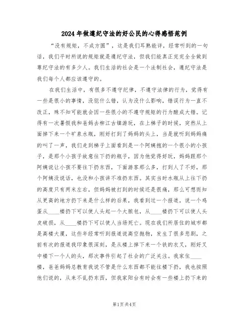 2024年做遵纪守法的好公民的心得感悟范例(2篇)
