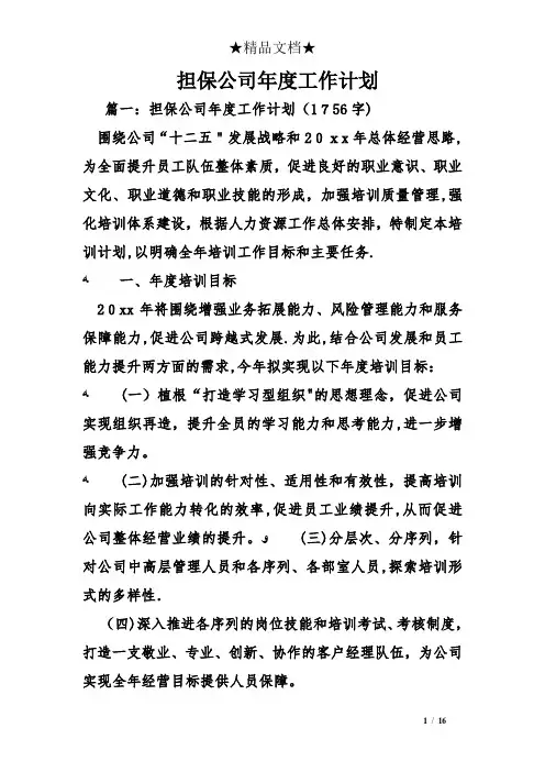 担保公司年度工作计划