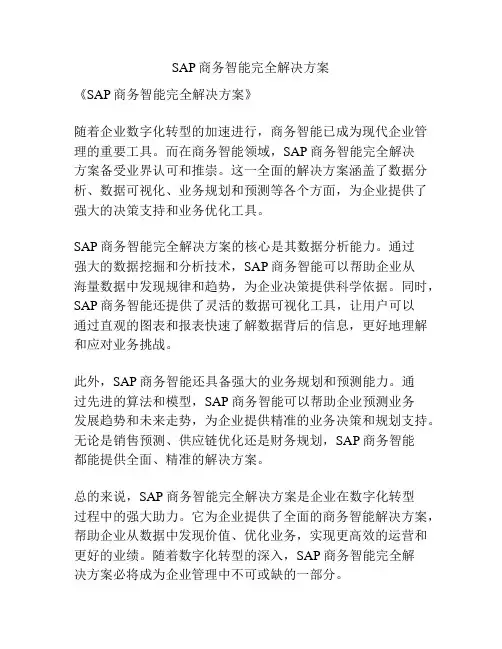 SAP商务智能完全解决方案