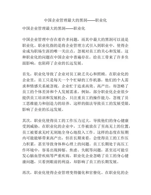 中国企业管理最大的黑洞——职业化