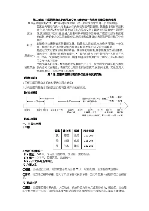 三国两晋南北朝的民族交融与隋唐统一多民族封建国家的发展  知识体系-高中历史统编版(2019必修中外