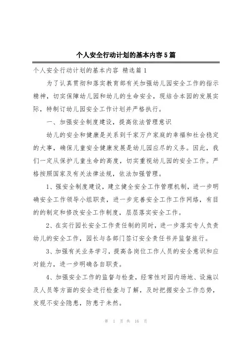个人安全行动计划的基本内容5篇